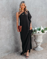 Strike A Pose – Statement-Maxikleid mit One-Shoulder-Träger - Schwarz